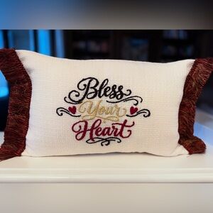 Hand Embroidered accent pillow Bless Your Heart Designed